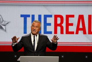 LOS ANGELES, CA - JUNE 27, 2024: Independent candidate for president Robert F Kennedy Jr. participates in his own debate after being excluded from CNN's debate with President Joe Biden and Donald Trump at XR Studio on June 27, 2024 in Los Angeles, California.(Gina Ferazzi / Los Angeles Times)