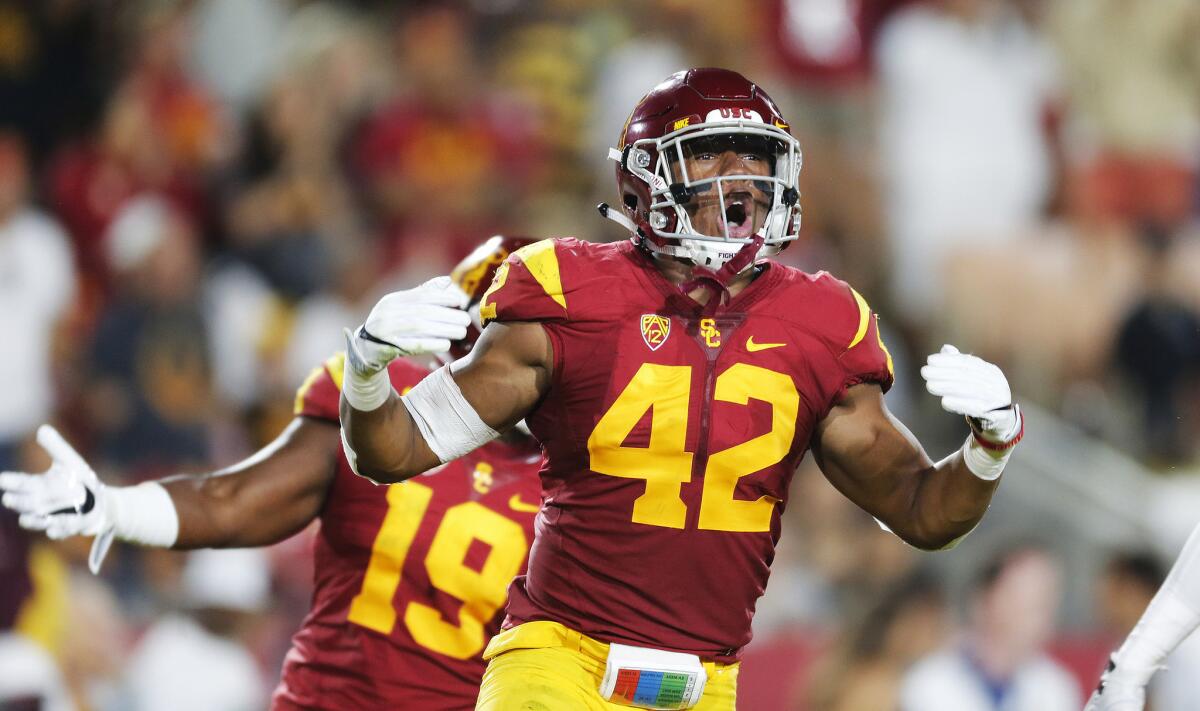 Linebacker Uchenna Nwosu and USC will look for their ninth win in a row when they play Penn State in the Rose Bowl on Jan. 2.