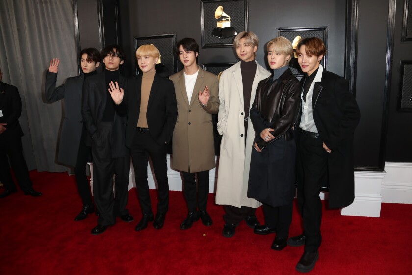 BTS arriving at the 62nd Grammy Awards at Staples Center in Los Angeles.