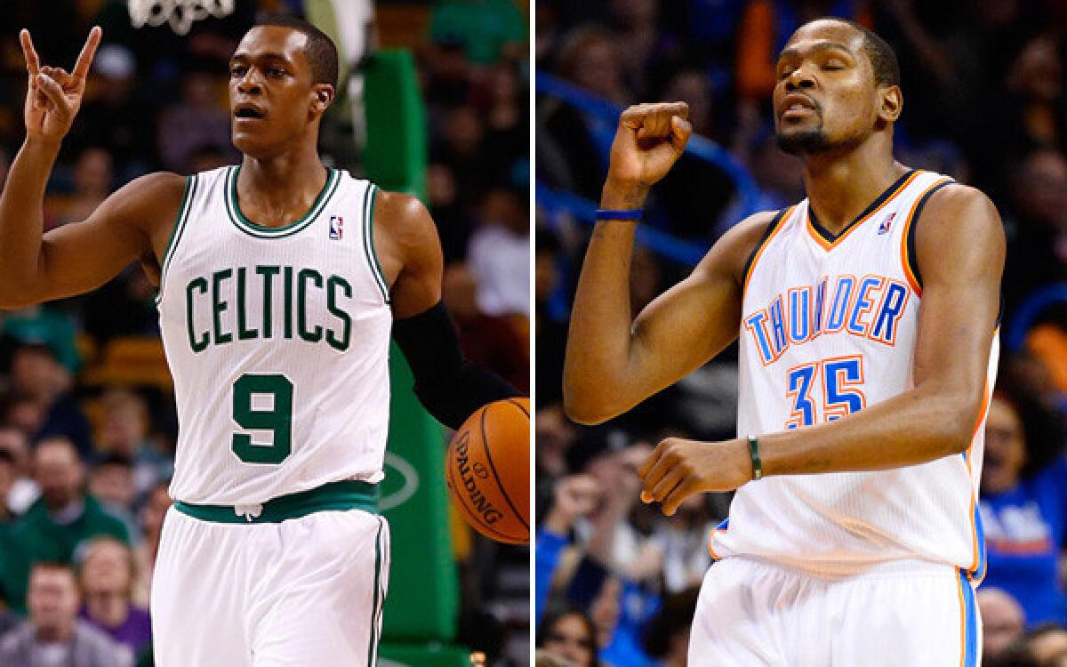 Celtics point guard Rajon Rondo made his return to the court on the same night Thunder forward Kevin Durant scored a career-high 54 points.