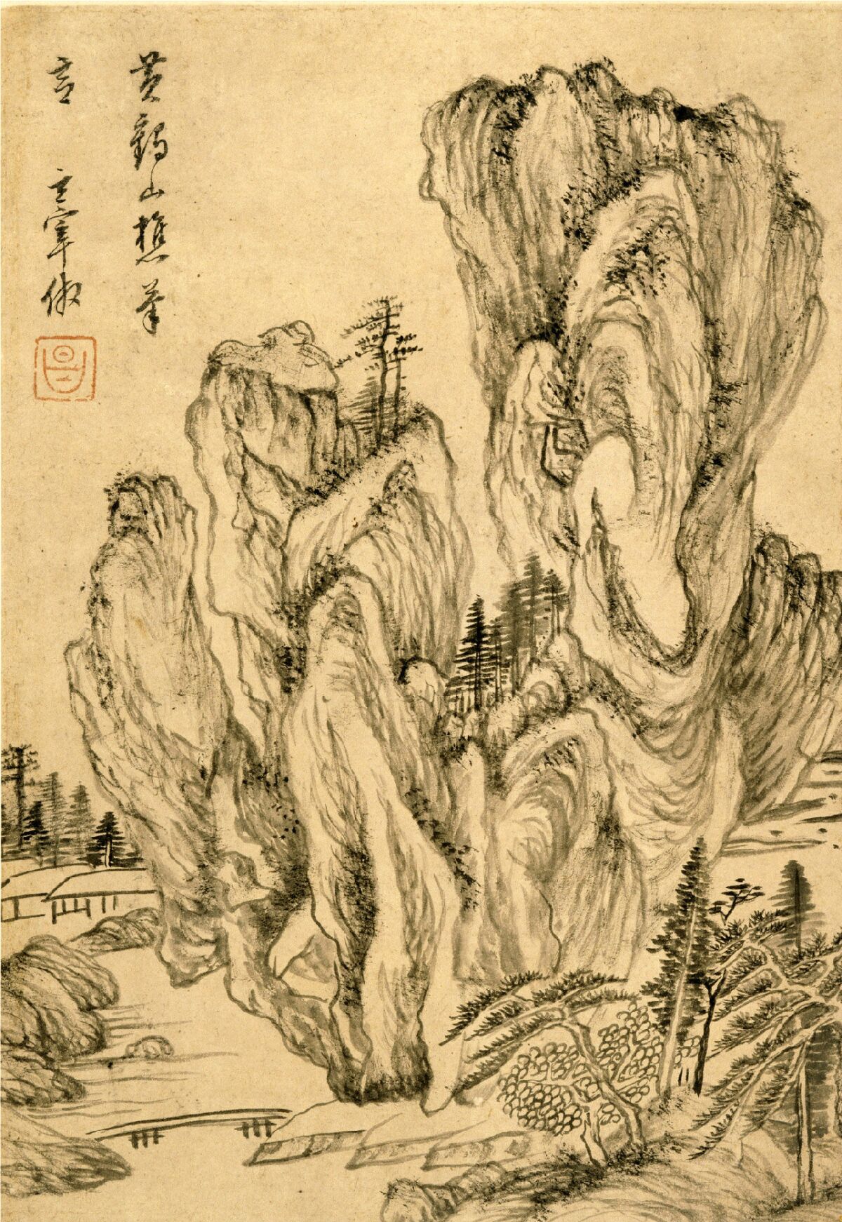 Dong Qichang, "Landscape in the Style of Wang Meng (circa 1308-1385)," circa 1620s-1630s, ink on paper (LACMA)