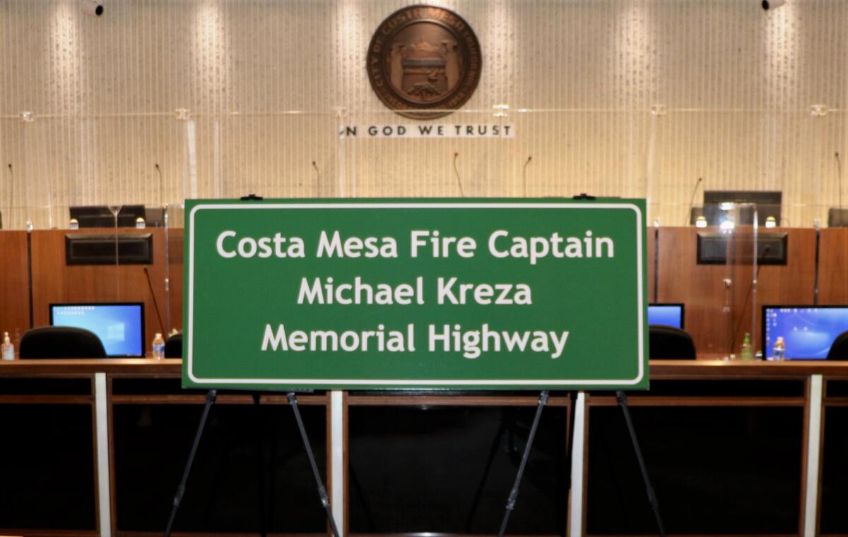 Two signs will be installed off the 55 Freeway, near the Fair Drive exits, late next week in honor of Mike Kreza.