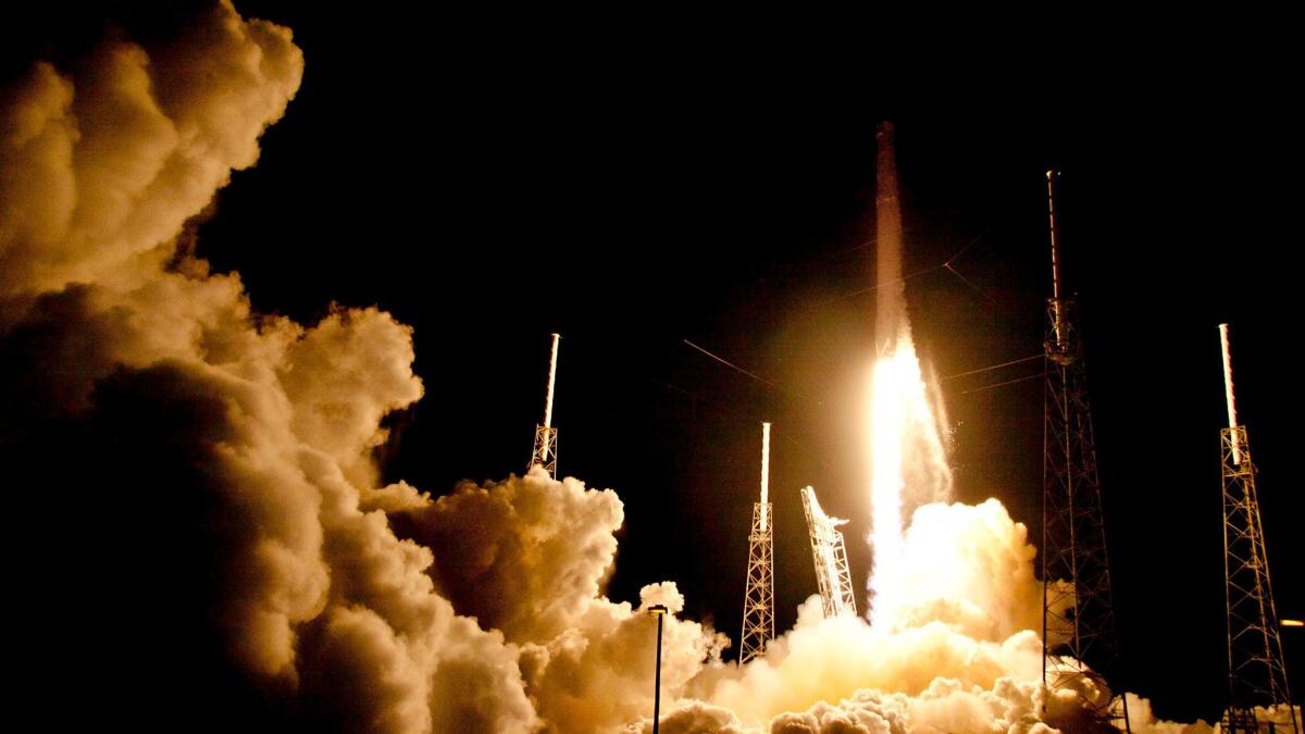 The Falcon 9 SpaceX rocket lifts off at the Cape Canaveral Air Force Station in Florida on July 17.