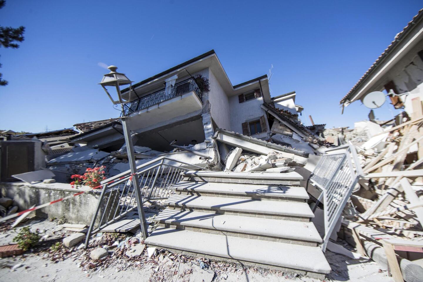 Destruction in Amatrice village after Sunday's quake.