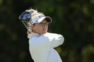 Nelly Korda watches her shot during the final round of the Chevron Championship LPGA golf tournament on April 21