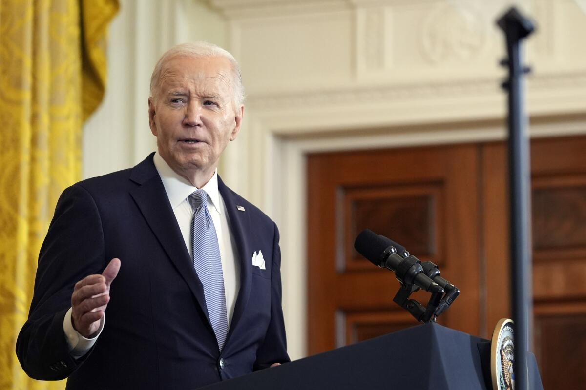 President Biden speaks during a news conference at the White House on May 23. 