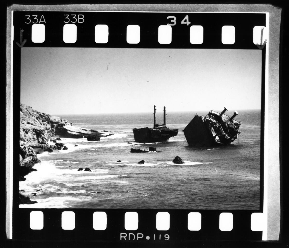 "Remains of the freighter Chickasa are strewn on Santa Rosa Island shoreline it ran aground in 1962." Dated Sept. 15, 1986. (Thomas Kelsey)