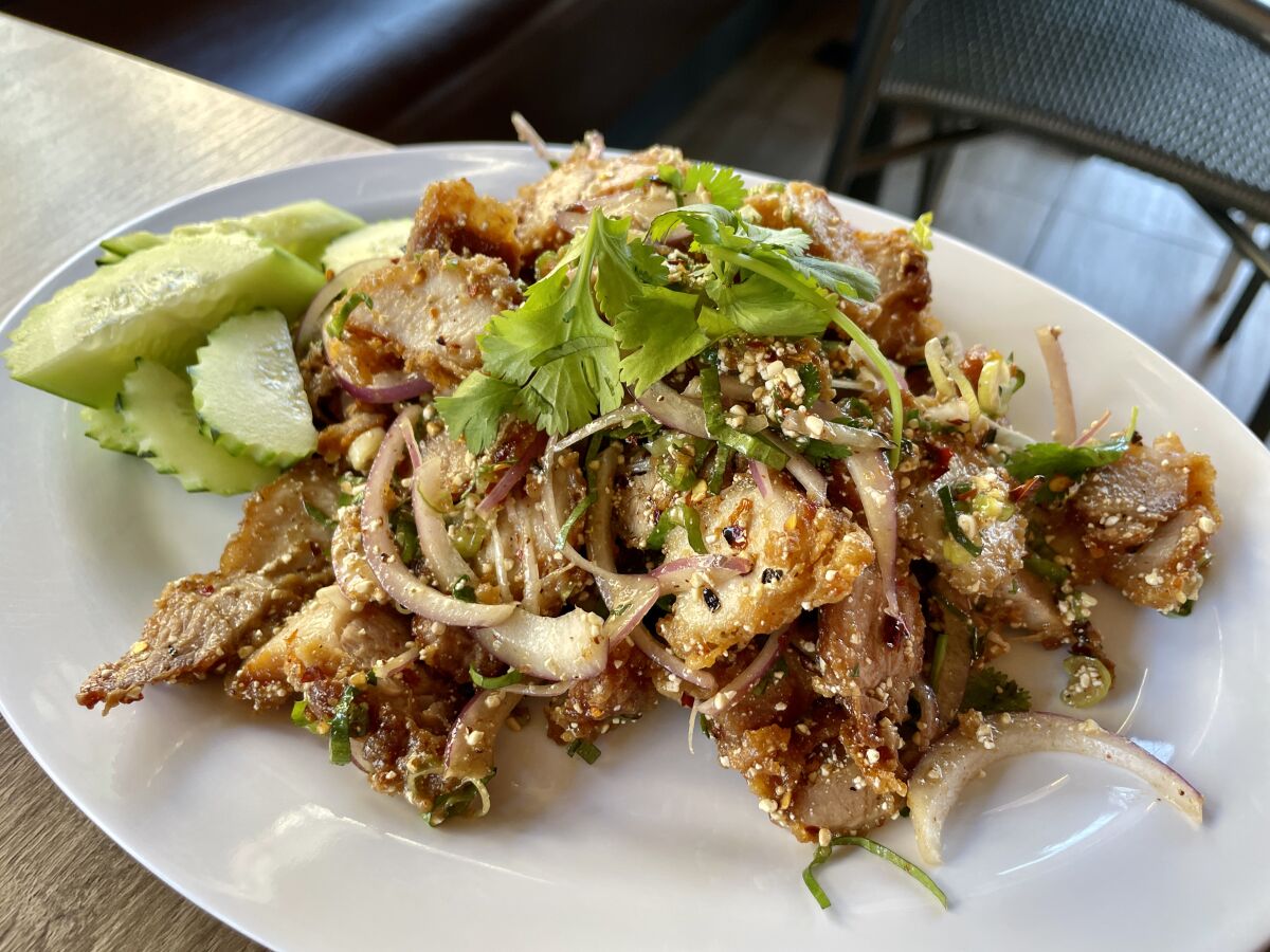 Zaab crispy pork from Heng Heng Chicken Rice in Thai Town.