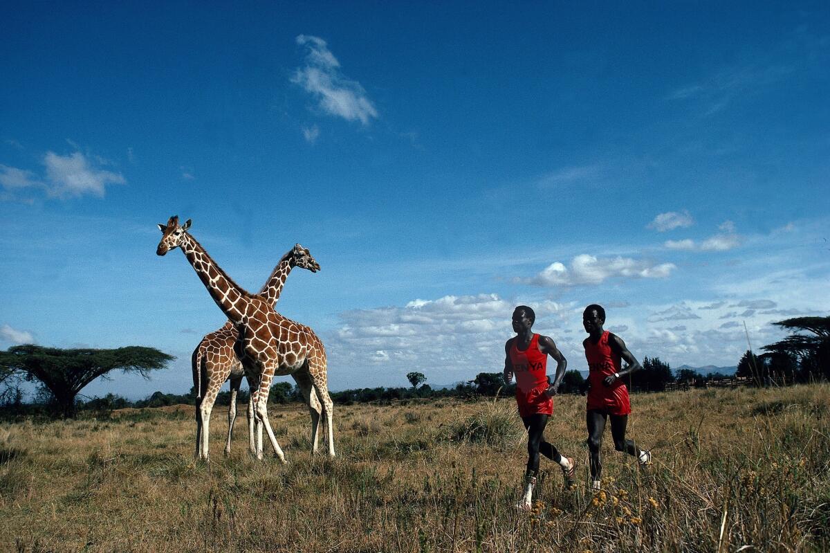 Olympic marathon runners Kipkoech Cheruiyot and Charles Cheruiyot photographed in Nanyuki, Kenya, before the 1984 Games. (Neil Leifer)