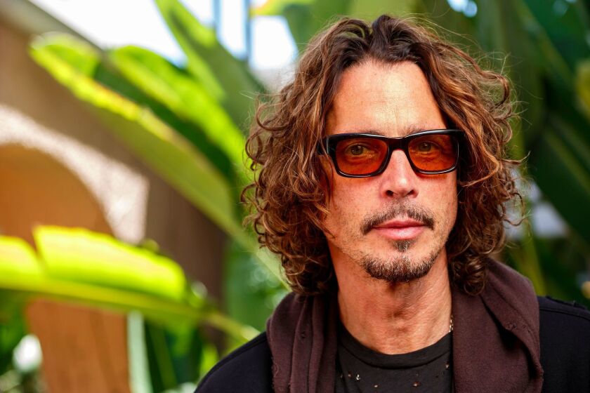 BEVERLY HILLS - CA - JULY 31, 2015 - Chris Cornell photographed at the Beverly Hilton Hotel, July 31, 2015. Cornell remains part of the ongoing reunion with Soundgarden, the platinum-selling grunge-era band, but his sometimes surprising solo career rolls on. His new album, "Higher Truth," showcases the singer's sparing rock vocals in brooding, sometimes understated settings. The album is heavier with ballads and lush arrangements than Soundgarden is generally known for. Produced by Brendan O''Brien, the solo album is his first since 2011'âs "Songbook" and the his controversial 2009 collaboration with Timbaland, "Scream." (Ricardo DeAratanha/Los Angeles Times)