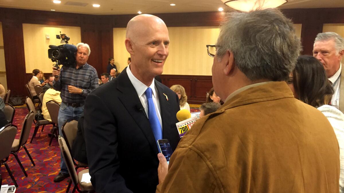 Florida Gov. Rick Scott is interviewed at the Valley Industry & Commerce Assn. luncheon on Monday in Woodland Hills.