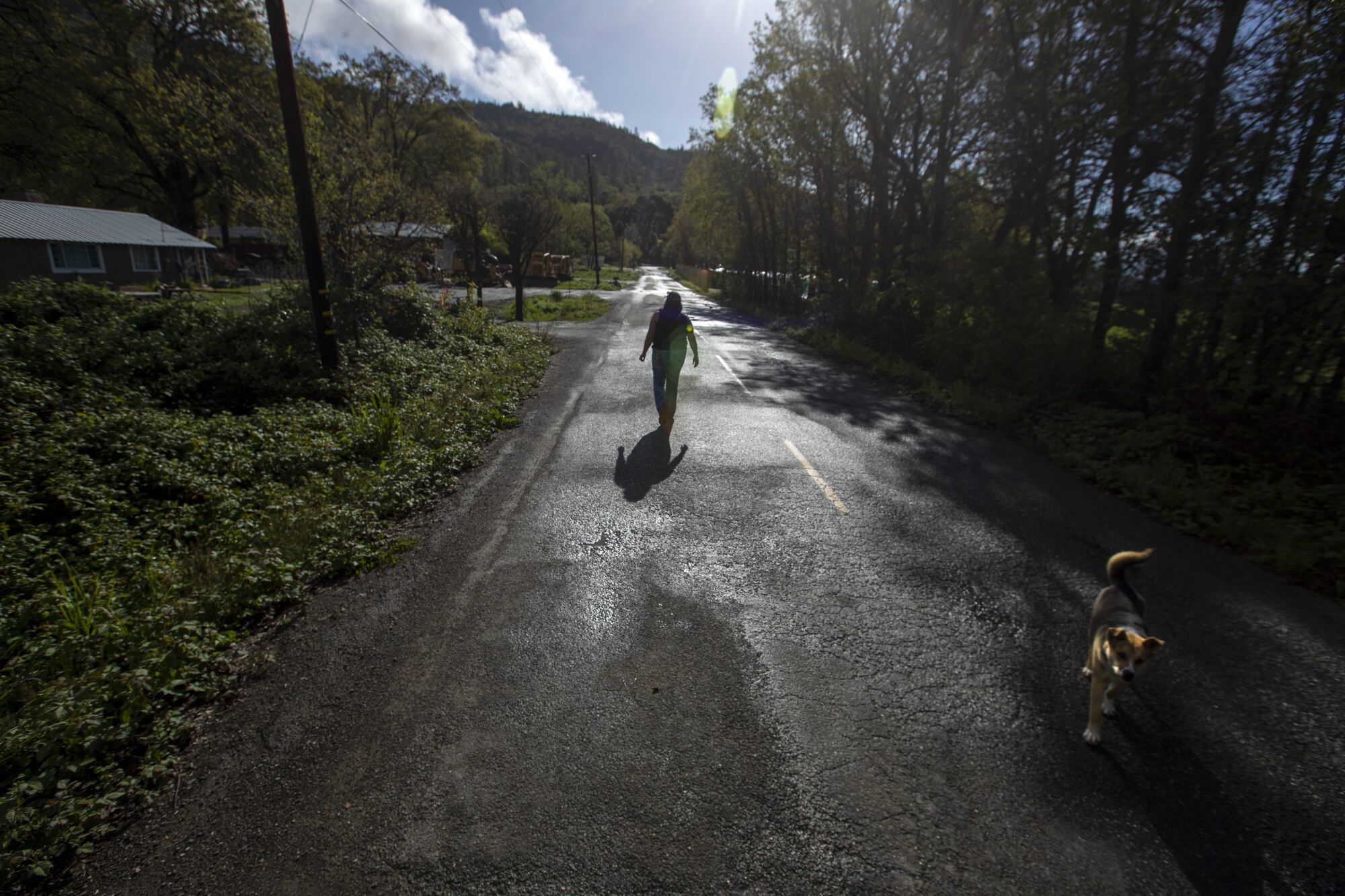 Round Valley Indian Tribes program managers Kat Willits walks down a country lane in Covelo. 