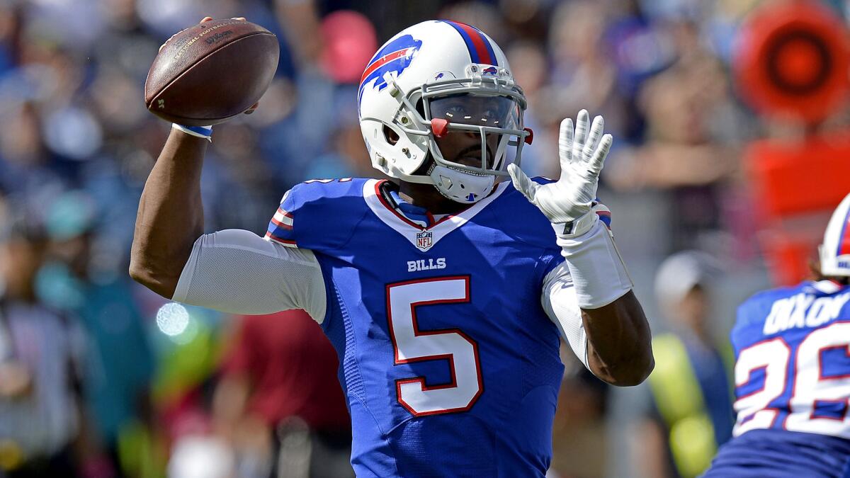 Bills quarterback Tyrod Taylor delivers a pass against the Titans on Oct. 11 in Nashville.