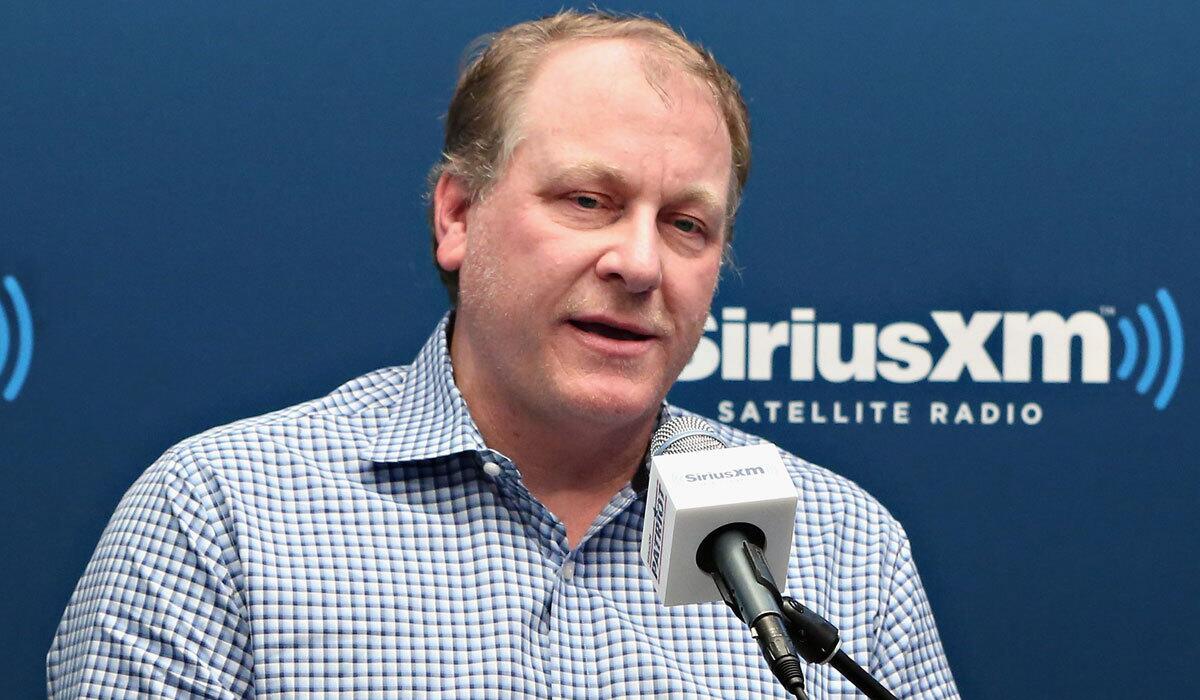 Curt Schilling discusses his dismissal as a commentator by ESPN at SiriusXM radio studios on April 27, 2016, in New York.