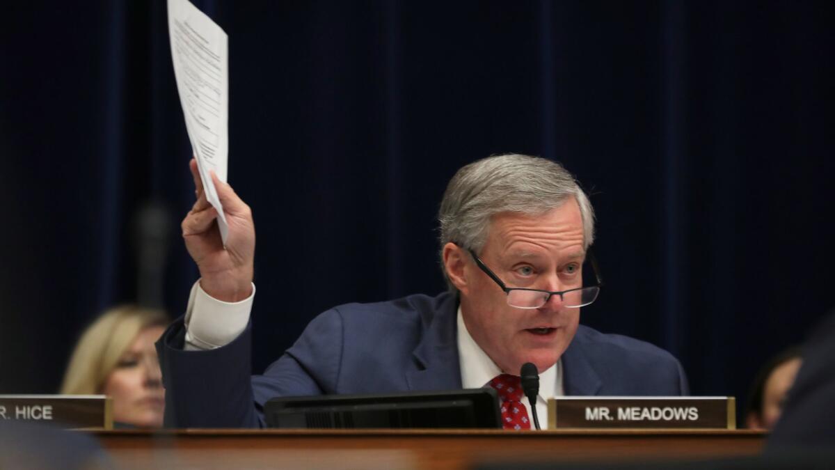 Rep. Mark Meadows (R-N.C.) questions Michael Cohen on Wednesday.
