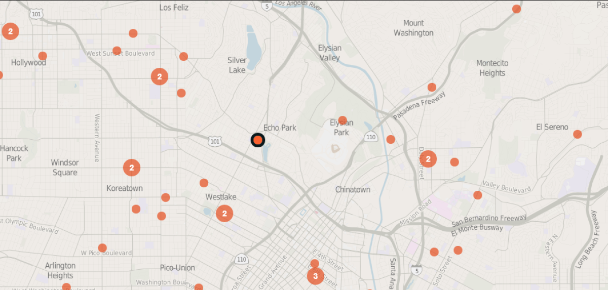 There has been one other homicide in Echo Park in the past 12 months, according to the Los Angeles Times' Homicide Report.