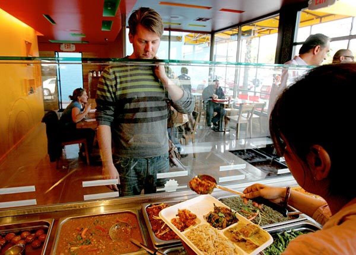 Samosa House East's menu is vegetarian, and much is vegan. Diners order at the steam table.