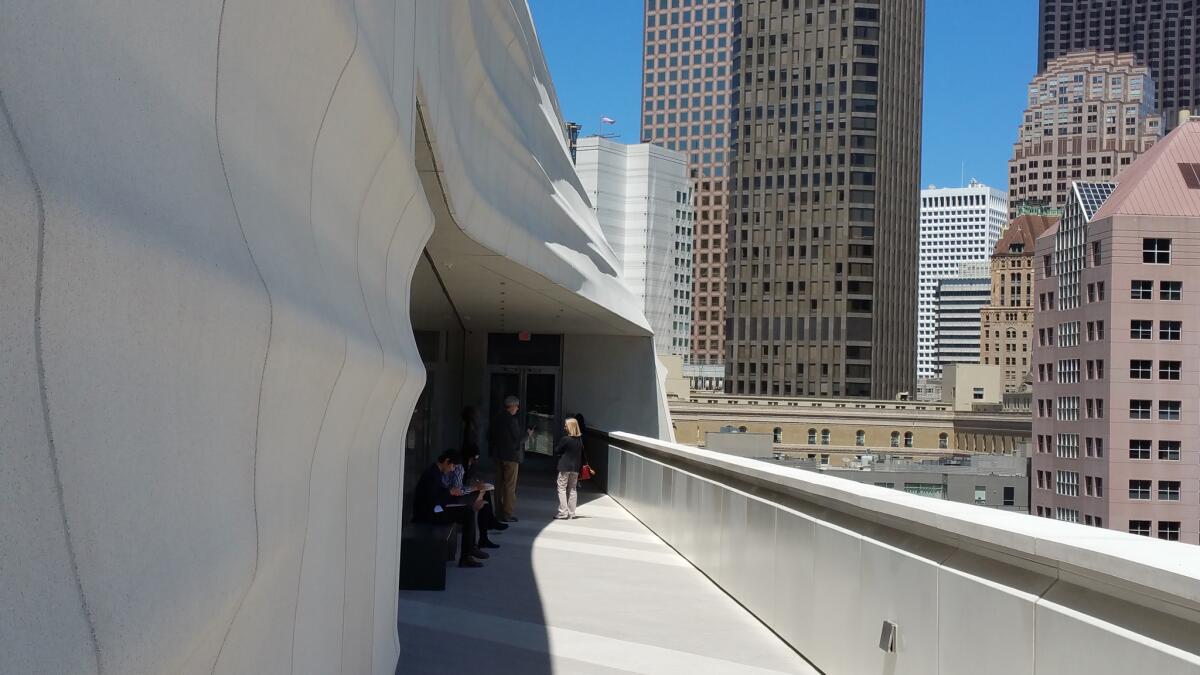 A well-placed seventh-story balcony offers excellent views of the city. It also provides a respite from the art-gazing. Snohetta's thoughtful sequencing of the museum's gallery and public spaces provide a nice mix of art and areas to relax and soak it all in.