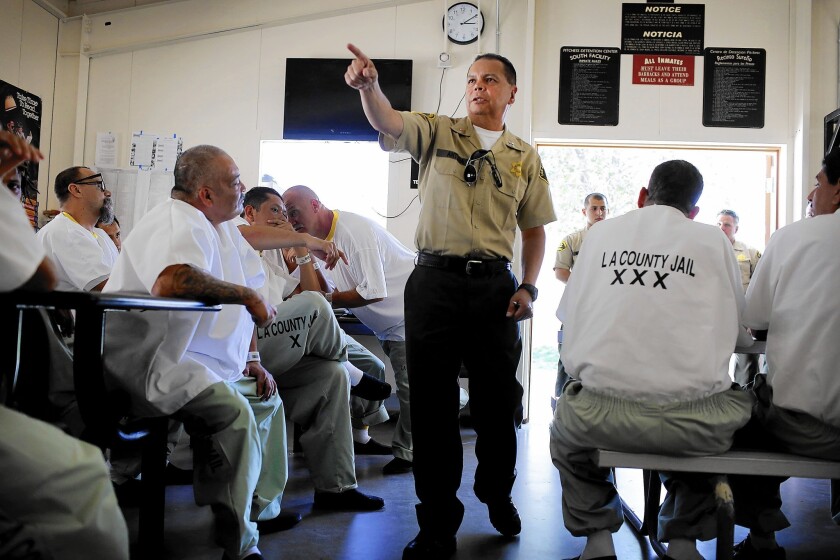 L.A. County inmate councils give inmates an outlet to vent their complaints to jail officials and may be part of a larger shift toward more humane treatment of inmates. Above, an inmate council meeting at Pitchess Detention Center in Castaic in June.