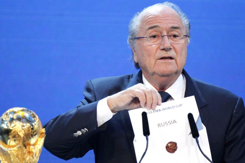 FIFA President Sepp Blatter in 2010 announces Russia as the host of the 2018 World Cup.