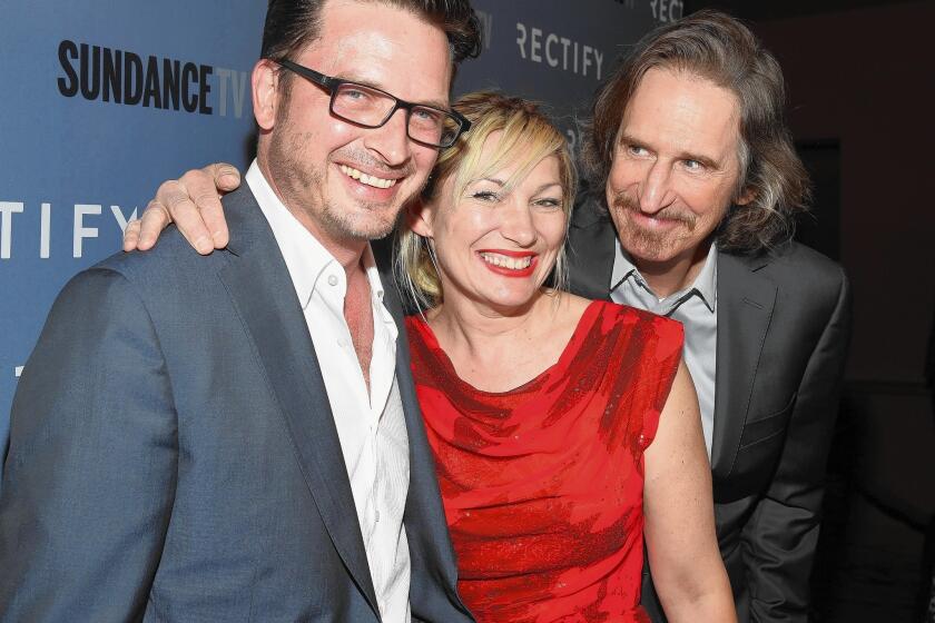 Actor Aden Young, left, Loene Carmen and creator Ray McKinnon at the Los Angeles premiere of Season 2 of Sundance Channel’s “Rectify.”