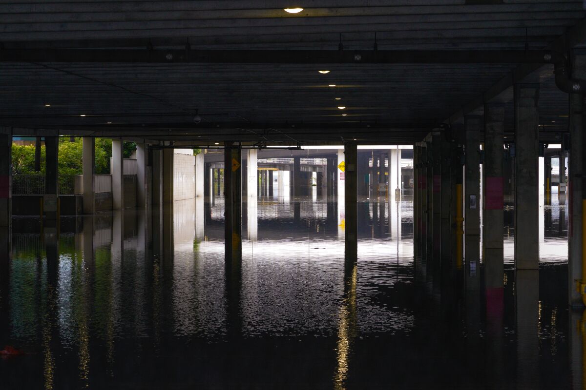 The lower parking level at Fashion Valley mall is closed due to flooding.