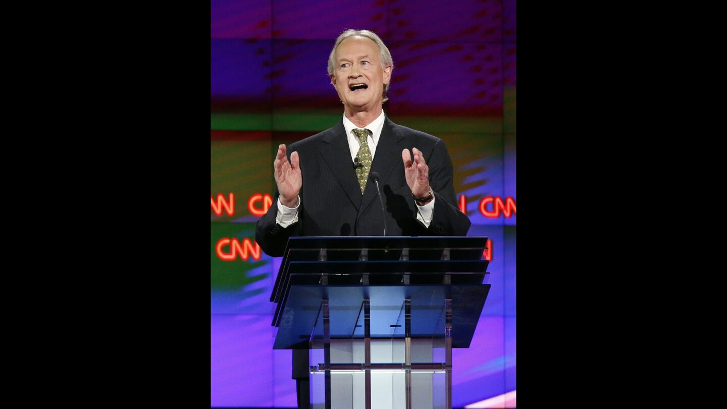 Former Rhode Island Gov. Lincoln Chafee speaks Oct. 13, 2015, during the Democratic presidential debate in Las Vegas.