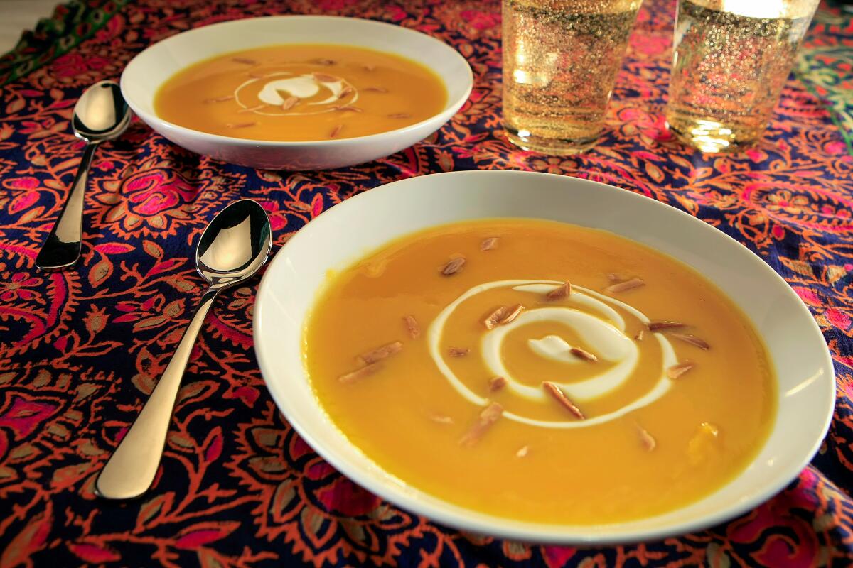 Creamy Butternut Squash Soup with shaved almonds