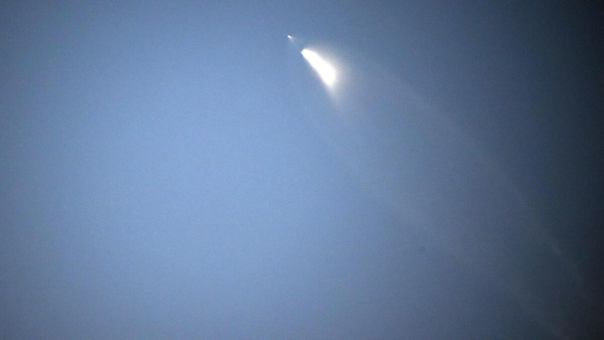 A SpaceX Falcon 9 rocket launched from California's Vandenberg Air Force Base on Thursday morning carries a radar imaging satellite and two smaller prototype satellites toward space.