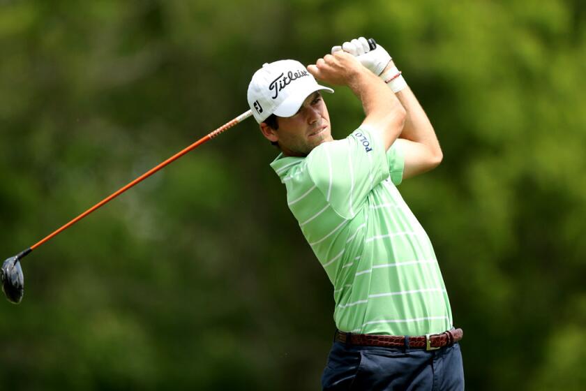 Ben Martin watches his tee shot at No. 6 during the second round of the Zurich Classic at TPC Louisiana.