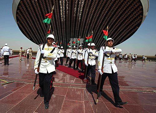 Iraqi Honor Guards get ready for a ceremony at the Tomb of the Unknown Soldier in Baghdad.