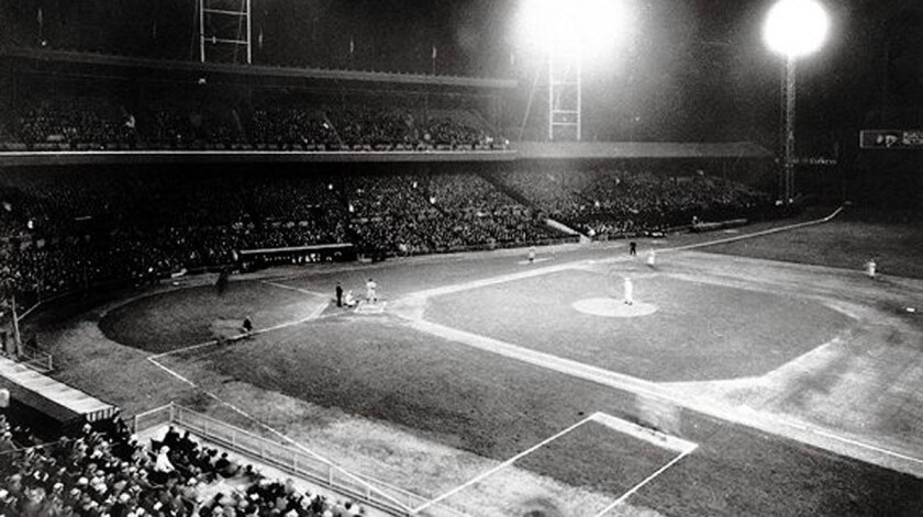 The first night game in major league history was played May 24, 1930, at Cincinnati's Crosley Field. The Reds beat Philadelphia 2-1 in the game.