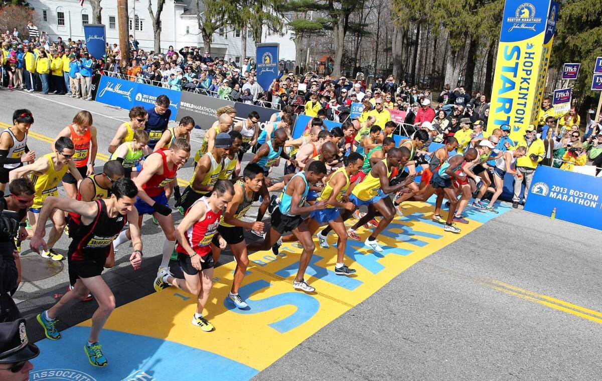 As these elite men -- shown at the start of this year's Boston Marathon -- know, there's a special bond between marathon runners.