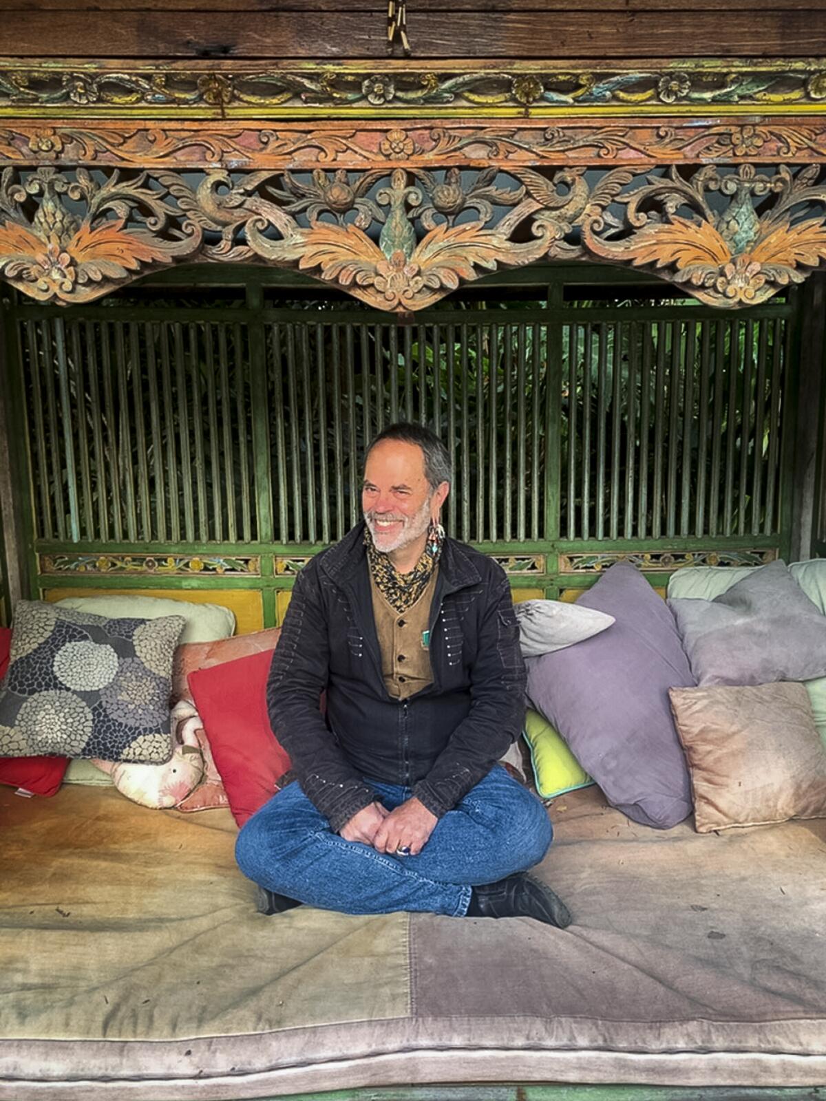 Joe Rohde in his Altadena backyard. The longtime Imagineer is moving on from Disney.