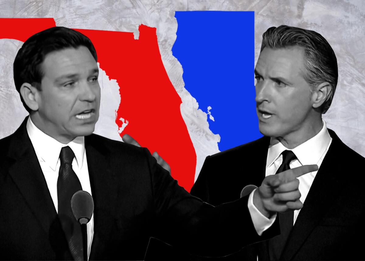 California Gov. Gavin Newsom and Florida Gov. Ron DeSantis turned their feud over blue and red state policies personal Thursday.