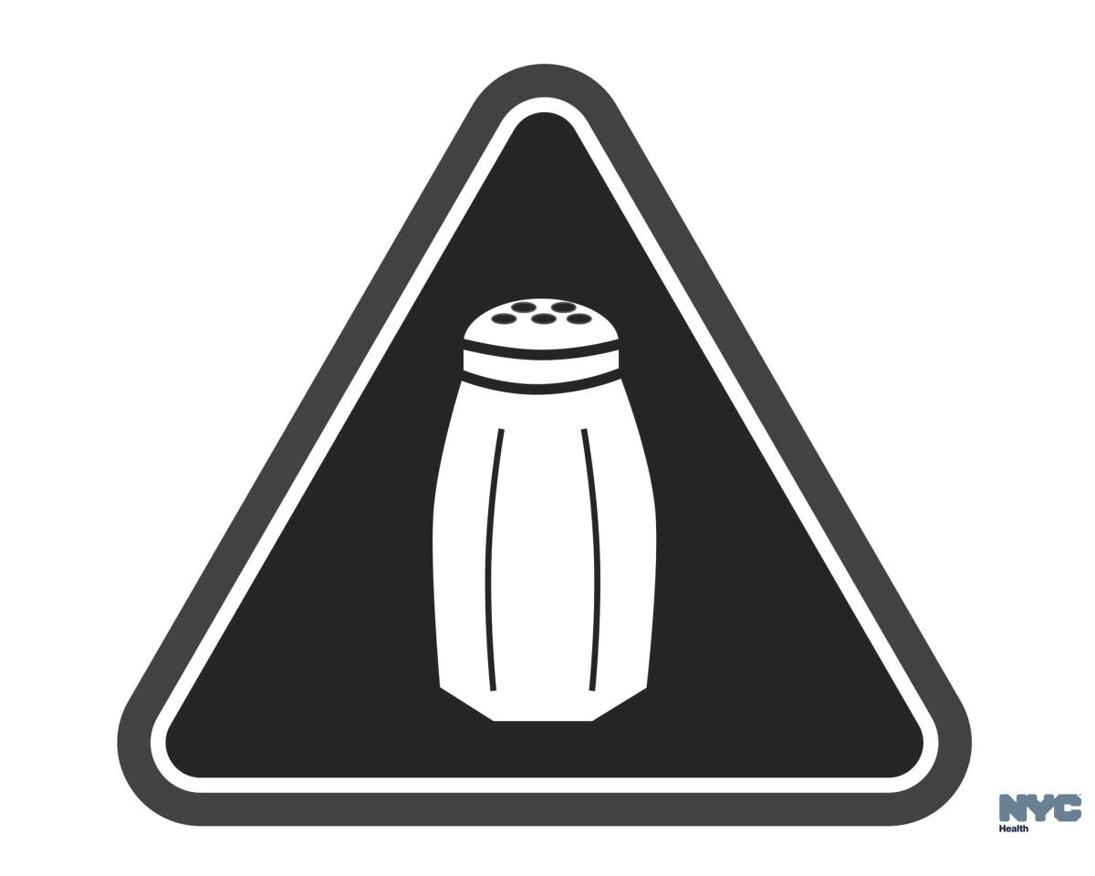 In this image provided by the New York City Health Department, a graphic warns of high salt content in foods at many fast-food and chain restaurants.