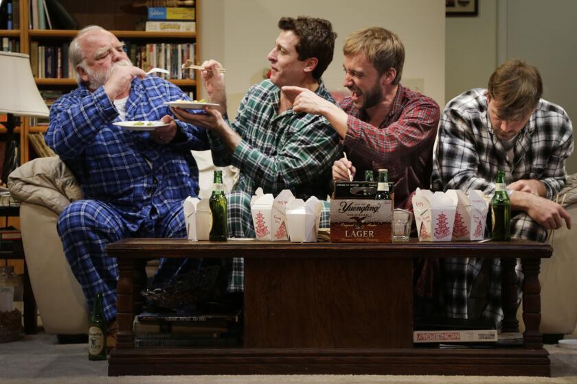 Young Jean Lee's "Straight White Men" is shown last year at the Kirk Douglas Theatre in Culver City. From left, Richard Riehle, Gary Wilmes, Frank Boyd and Brian Slaten.