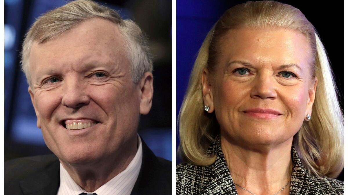 Charter Communications CEO Thomas Rutledge, left, was the highest-paid CEO in 2016. IBM chief Virginia Rometty was the highest-paid female CEO.