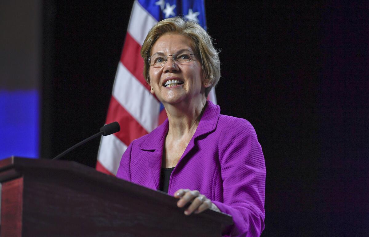 Elizabeth Warren speaks Saturday at the 2019 Massachusetts Democratic Party Convention 
