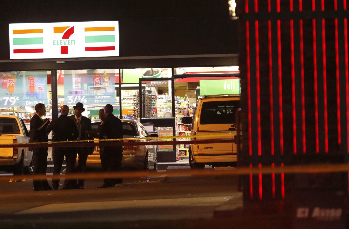 Police were still at work Wednesday night, hours after the stabbing rampage ended outside a 7-Eleven store in Santa Ana.