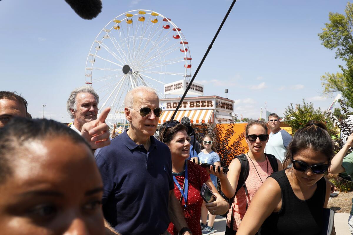 Former Vice President Joe Biden on Aug. 8 at the Iowa State Fair, where he said: "We choose truth over facts!" (He meant to say: "We choose truth over lies.")