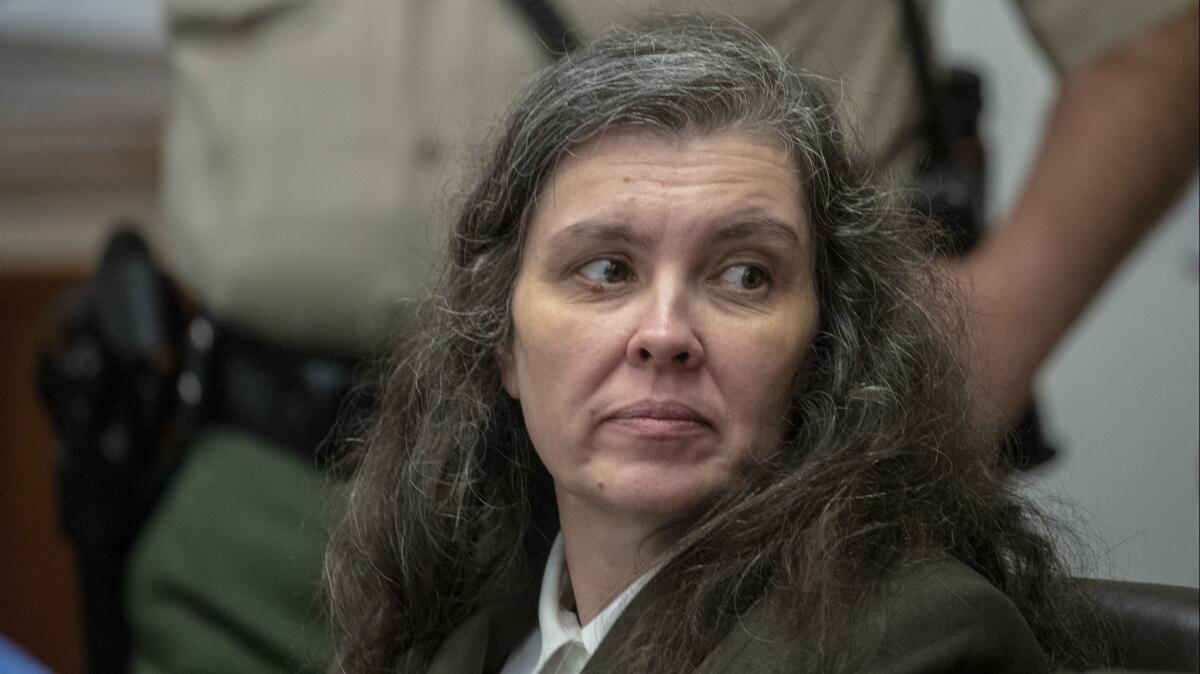 Louise Turpin, accused of neglecting and torturing her 13 children, in Riverside Superior Court on June 20 for a preliminary hearing. (Irfan Khan / Los Angeles Times)