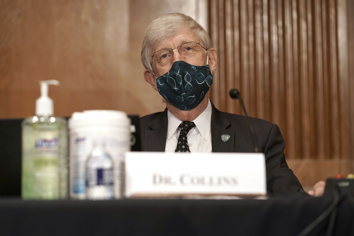 Dr. Francis Collins speaks Wednesday about coronavirus vaccines at a Senate hearing