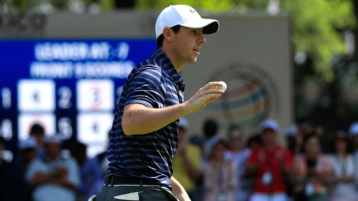 Rory McIlroy acknowledges cheers after finishing the ninth hole on Friday during the second round of the Mexico Championship.