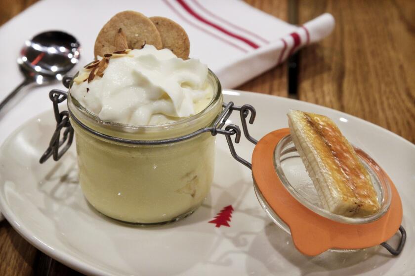 The banana cream pie is really more just banana pudding served in a Mason jar with homemade vanilla wafers.