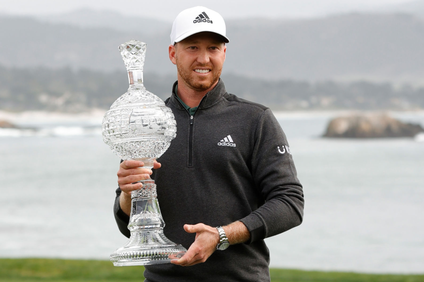 PEBBLE BEACH, CALIFORNIA - FEBRUARY 14: Daniel Berger of the United States celebrates.