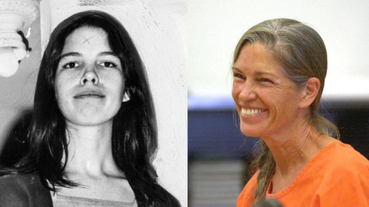 Leslie Van Houten in 1971, at left, and in 2002.