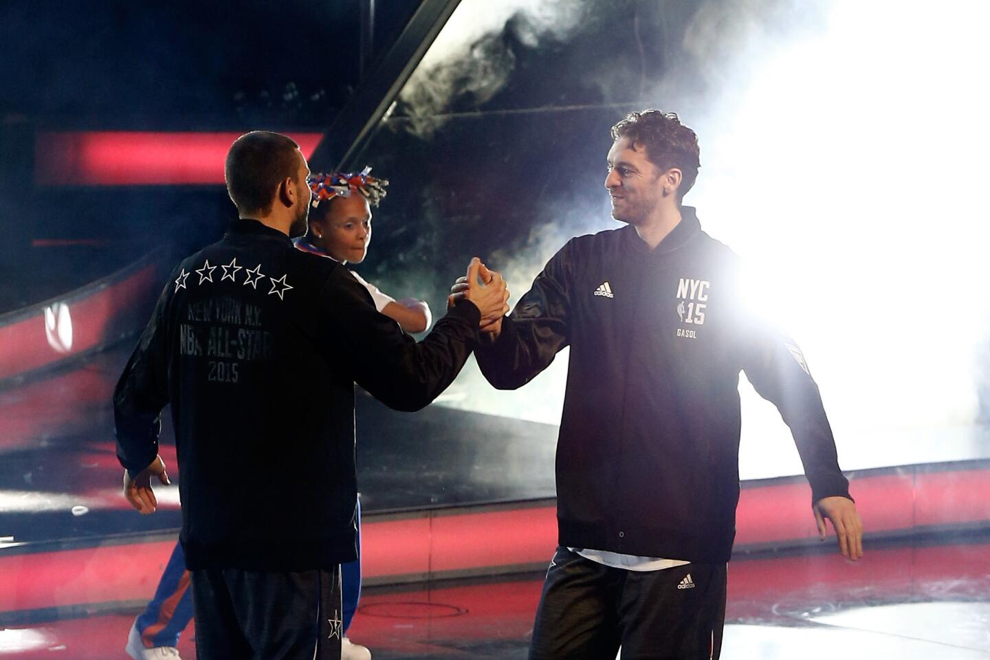 Marc Gasol and Pau Gasol during the NBA All-Star Game.
