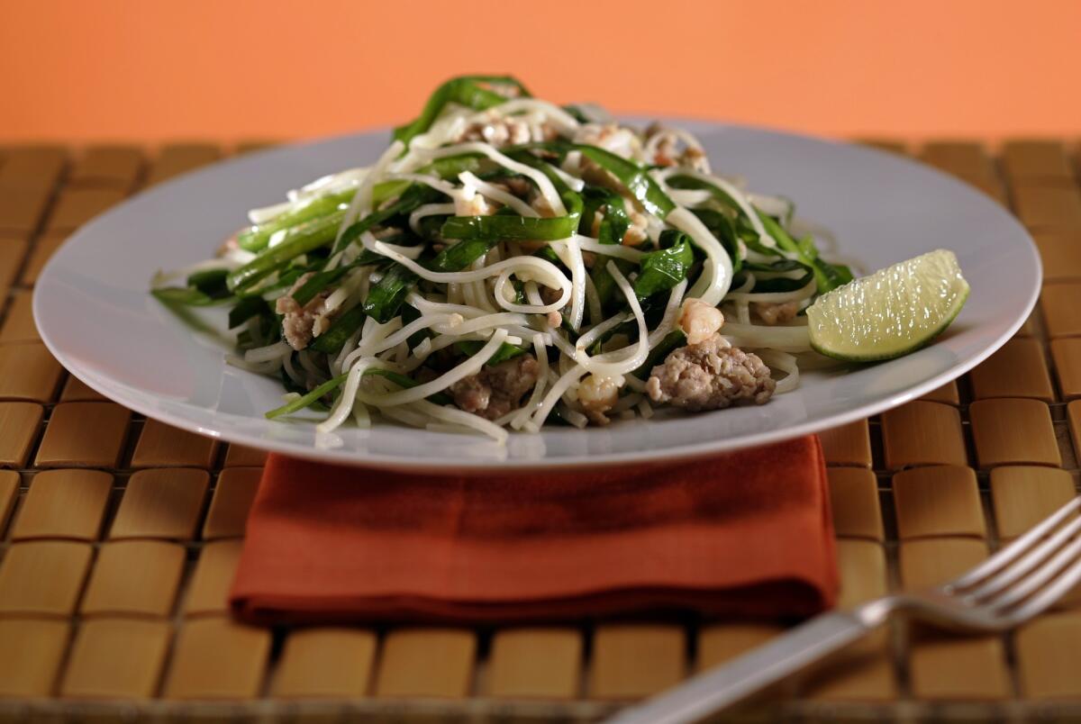 A restaurant owner in China has admitted to serving opium-laced noodles in an effort to keep customers coming back for more. Pictured are some opium-free rice noodles with Chinese chives from the L.A. Times test kitchen.