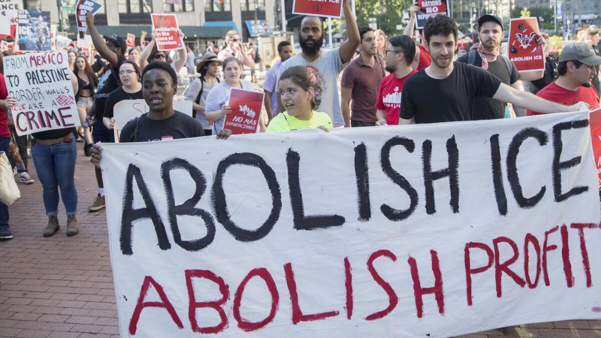 Protesters call for abolishing the Immigration and Customs Enforcement agency on June 29 in New York.